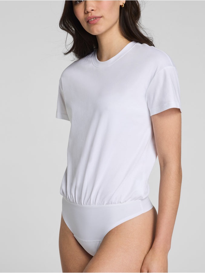 Nwt Spanx Tee Shirt Bodysuit White Large Crewneck Short Sleeve